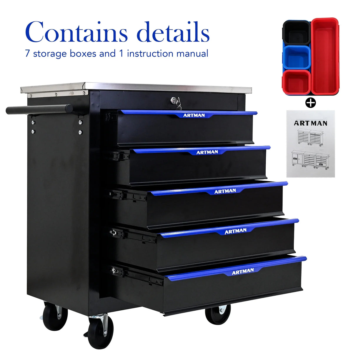 ARTMAN 6-Drawer Tool Storage Chest with Lockable Wheel,6 Drawer Tool Storage Cabinet for Garage, Warehouse, Repair Shop