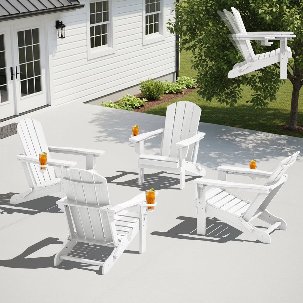 SERWALL Outdoor Adjustable Folding HDPE Adirondack Chairs Set of 2 with Cup Holder, Gray