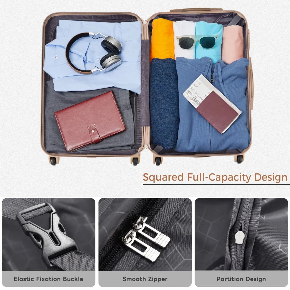 Luggage Sets 4 Piece, ABS Durable Suitcase with Travel Bag, Carry On Luggage Suitcase Set with 360" Spinner Wheels