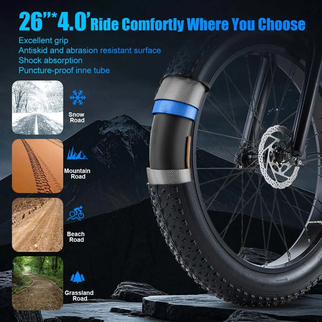 Electric Bike for Adults 26'', 1000W E-Mountain Bike 48V 30/20Ah UL2849 Removable Battery,Fat Tire Ebike up to 30MPH Off Road Beach Snow Electric Bicycles Full Suspension & Dual Hydraulic Disc Brakes