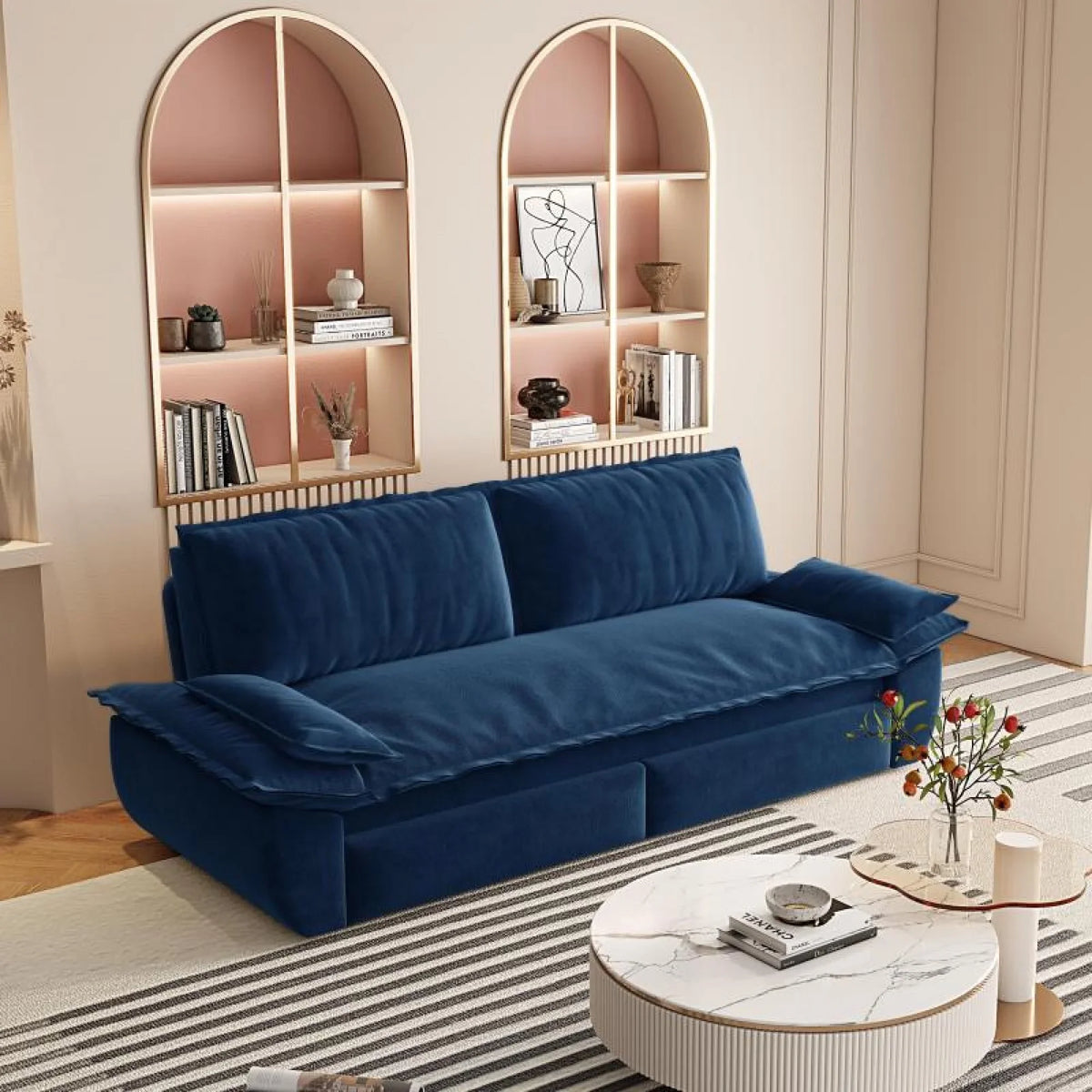 66" Queen Pull Out Sofa Bed, 3-in-1 Convertible Sleeper Sofa with Side Storage,Multi-Functional Velvet Loveseat Bed for Living Room,Bedroom