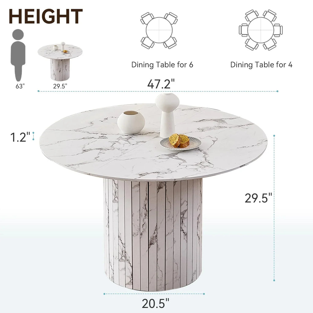 47 inches Modern Round Dining Table, Wood Kitchen Table for 4 with Two-part Tabletop and Wooden Strip Columns Base, Farmhouse Table for Kitchen, Dinning Room, Oak