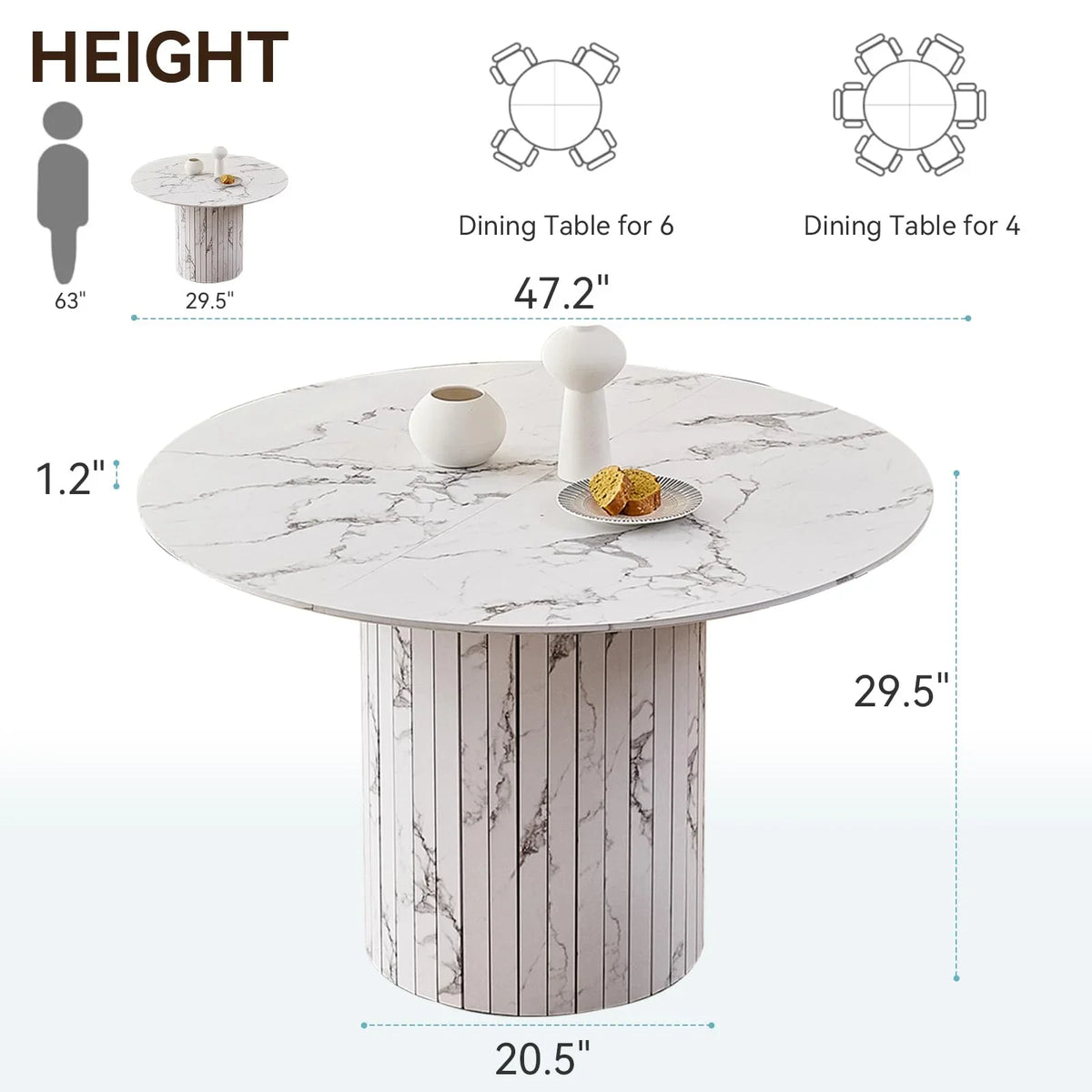 47 inches Modern Round Dining Table, Wood Kitchen Table for 4 with Two-part Tabletop and Wooden Strip Columns Base, Farmhouse Table for Kitchen, Dinning Room, Oak