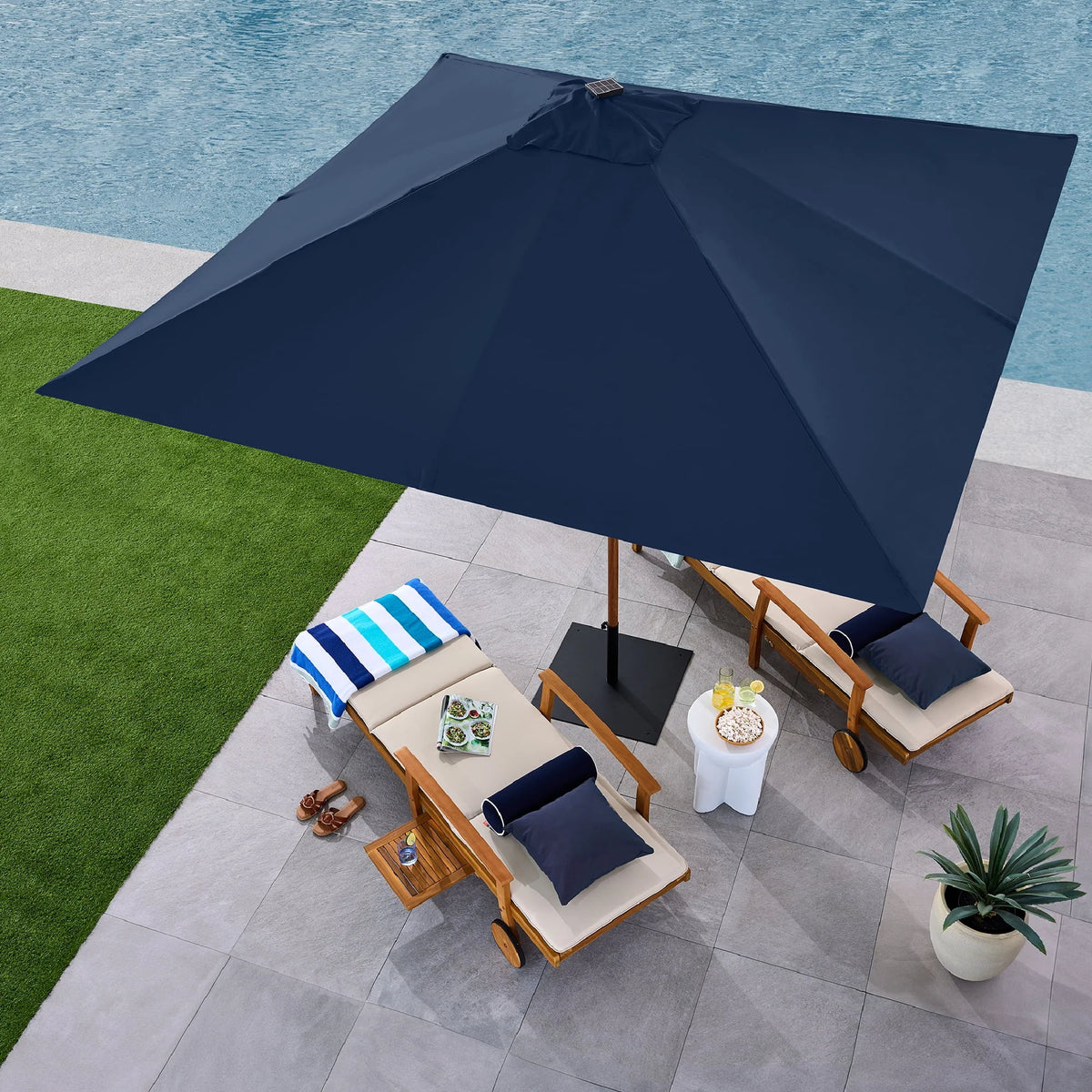 Best Choice Products 9ft Deep Square Solar LED Lighted Patio Umbrella w/ Woodgrain Pattern, UV-Resistant - Black