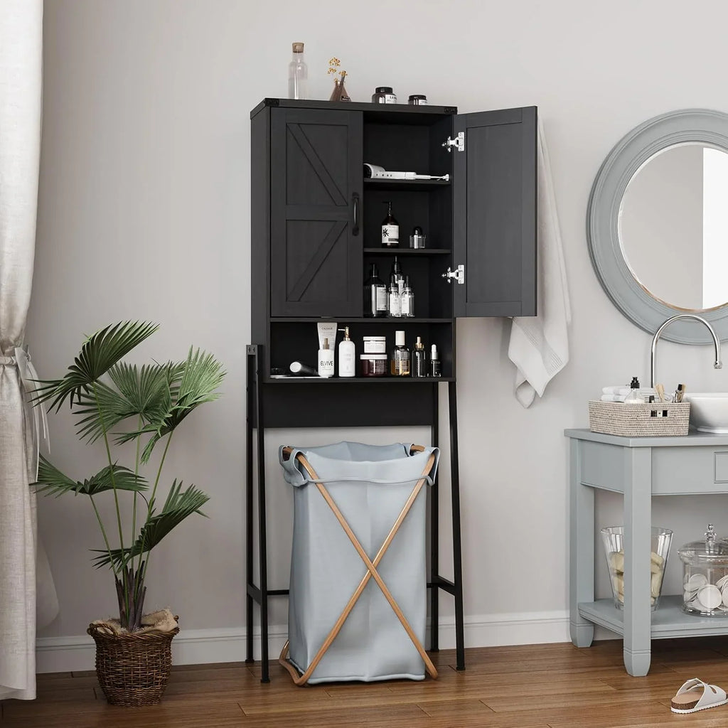 Vabches Over The Toilet Storage Cabinet, 68" H Farmhouse Freestanding Bathroom Storage Organizer with Double Doors & Storage Shelves