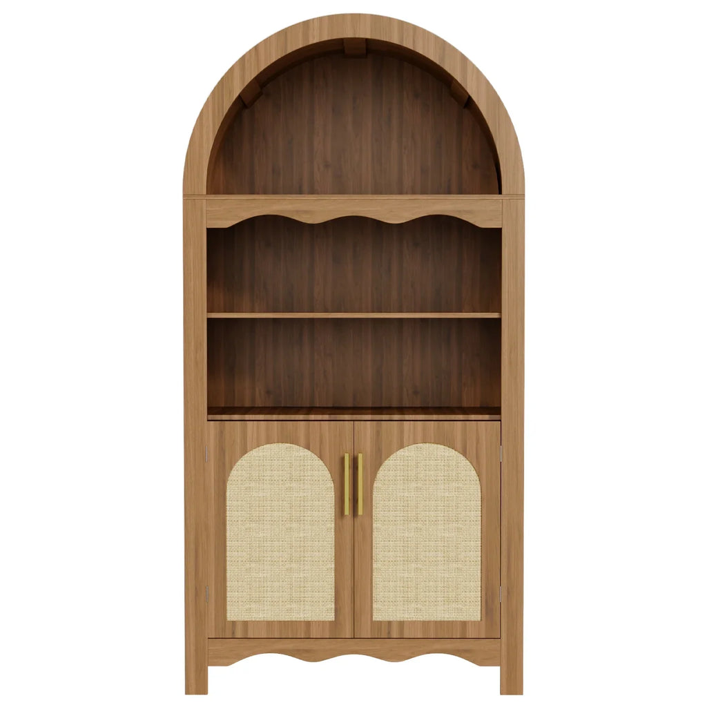LAZZO 73-Inch Tall Arched Kitchen Pantry Storage Cabinet, 2 Doors, Brown