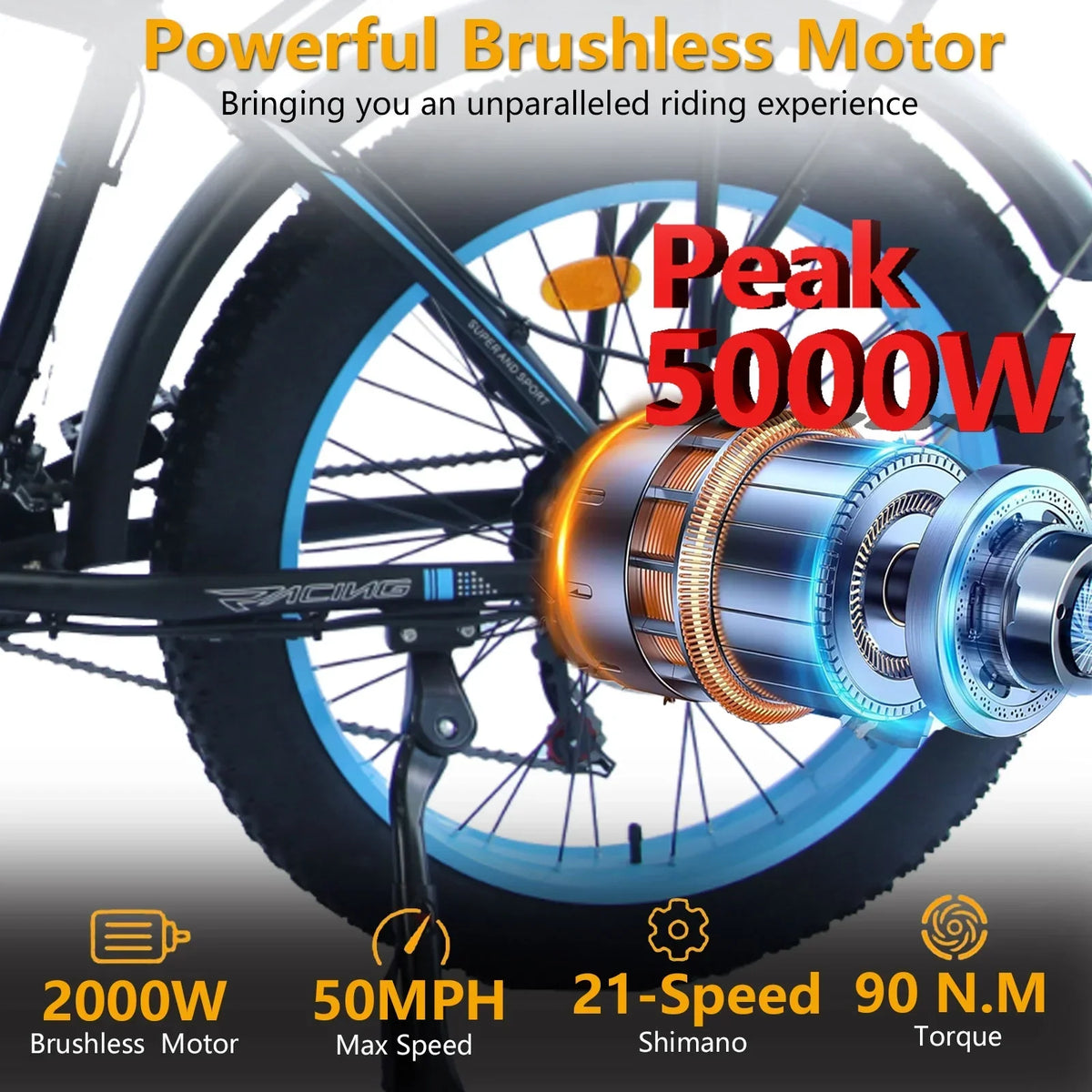 Peak 5000W-Electric-Bike for Adults-Men, Dual-Motor-Ebike 50MPH-Hunting-Ebike, 60V 25AH Long Range Dirtbike, 26" x 4.0 Fat-Tire-Electric-Bicycle,AWD 21-Speed Mountain Bike for Off-Road Snow Sand