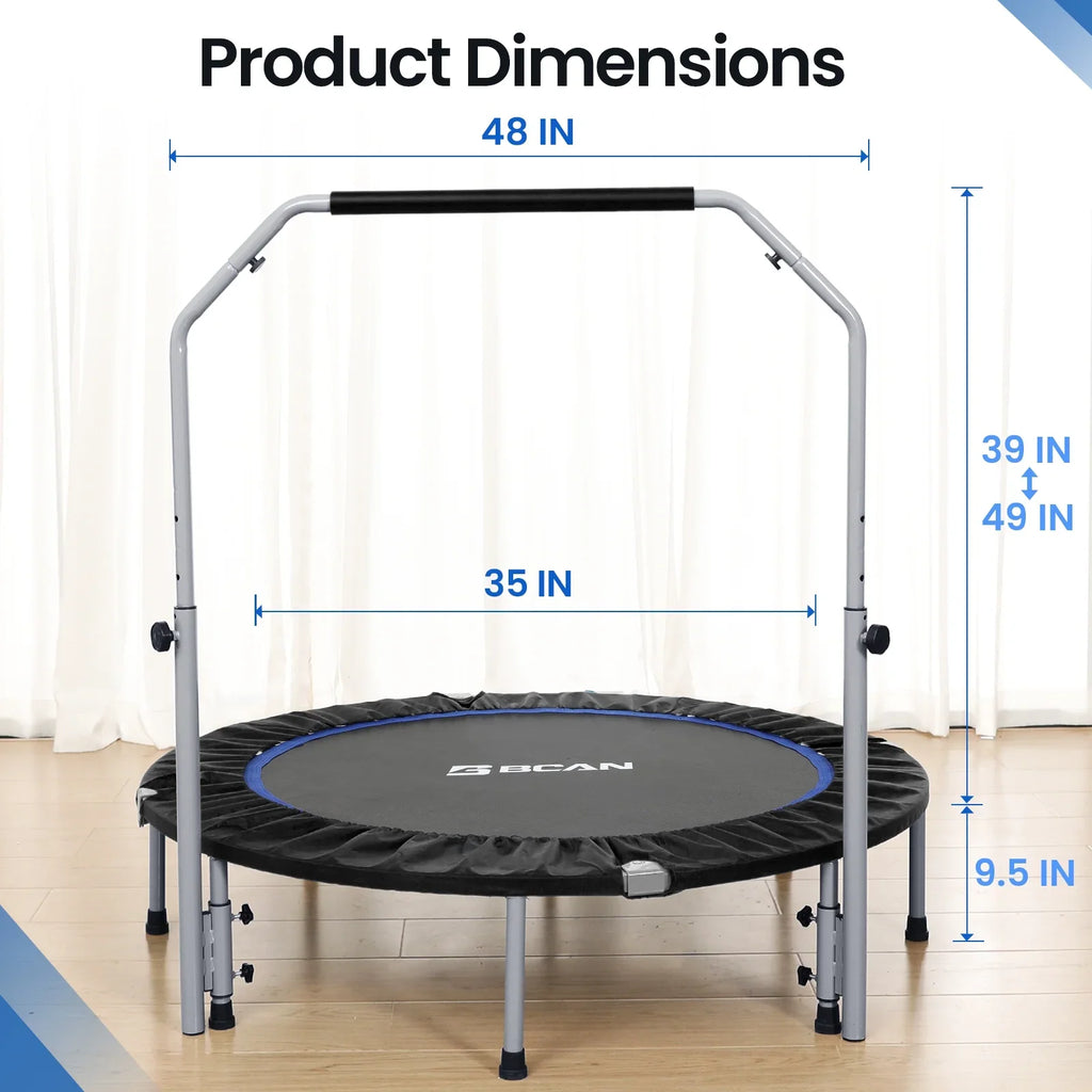 BCAN 40" Foldable Trampoline, Fitness Rebounder with Adjustable Foam Handle, Exercise Trampoline for Adults/kids Indoor/Garden Workout Max Load 330lbs