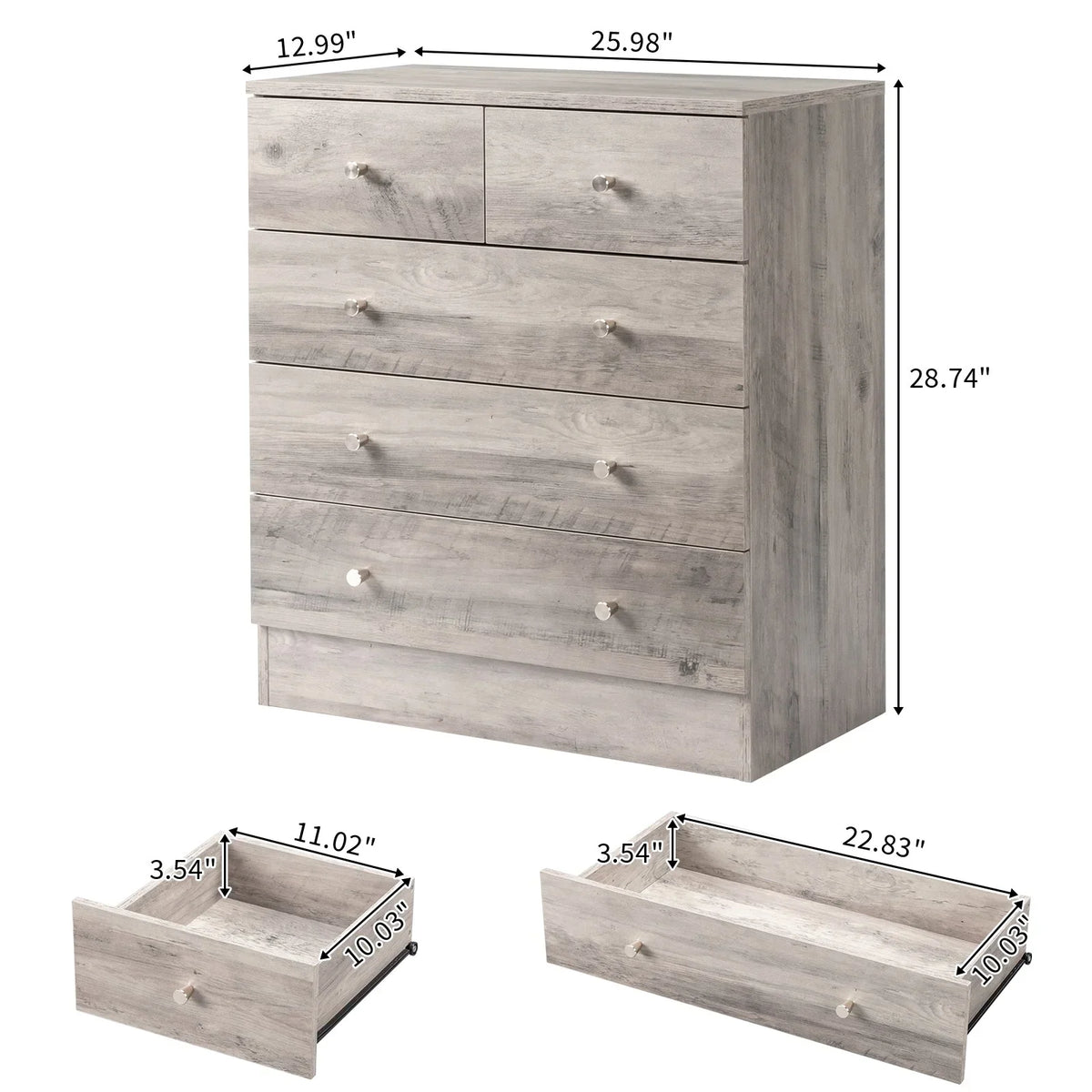 LLToo 25.98"L Dresser for Bedroom 5 Drawer Wide Modern Chest of Drawers for Bedroom,Brown