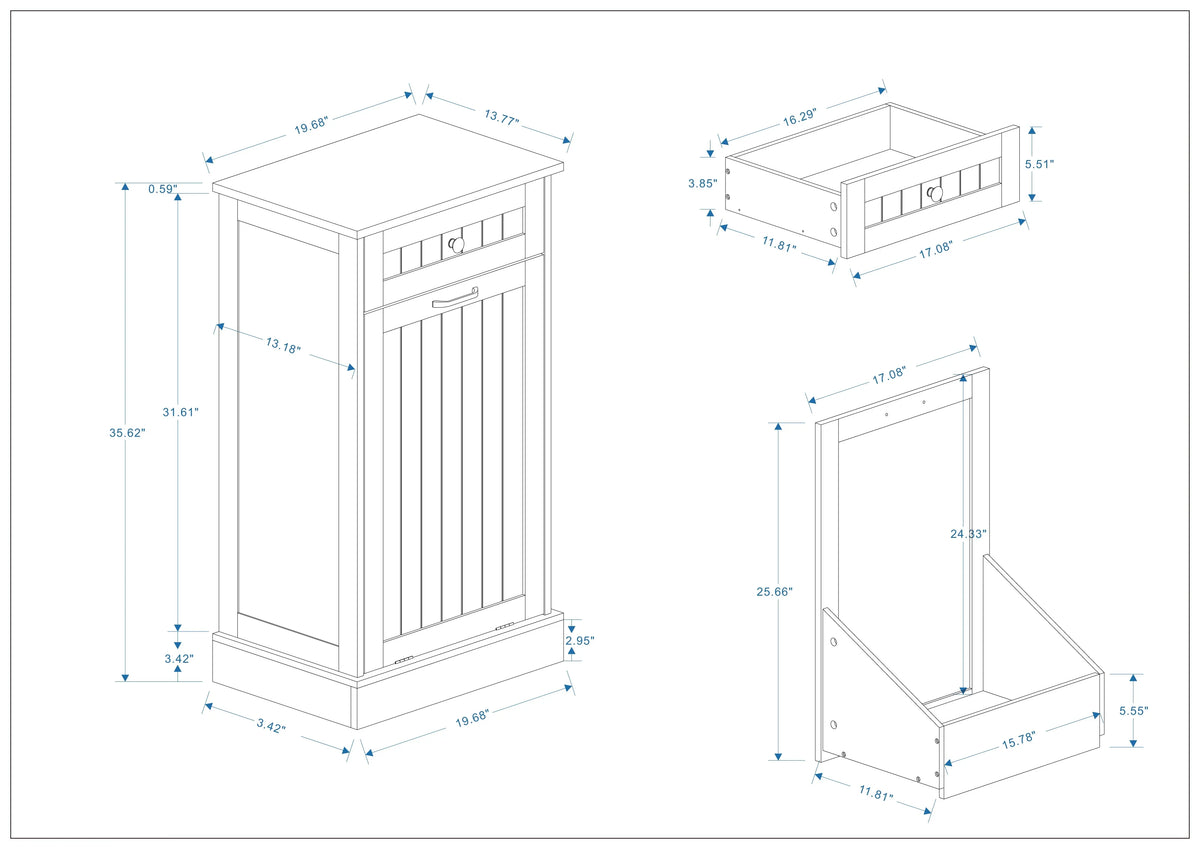 Tilt Out Trash Bin Cabinet 13 Gallon Pet Proof Trash Can Holder Kitchen Island Without Garbage Bin or Tilt Out Laundry Hamper,Hidden Trash can Cabinet Pull Out