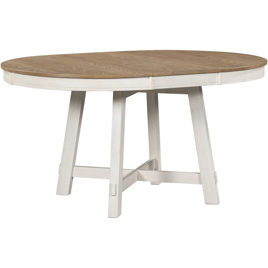 Harper & Bright Designs Round Extendable Dining Table Set for 4, 5 Piece Farmhouse Wood Dining Table Set with 4 Upholstered Dining Chairs, Natural Wood Wash