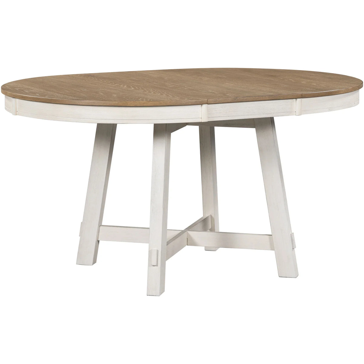 Harper & Bright Designs Round Extendable Dining Table Set for 4, 5 Piece Farmhouse Wood Dining Table Set with 4 Upholstered Dining Chairs, Natural Wood Wash
