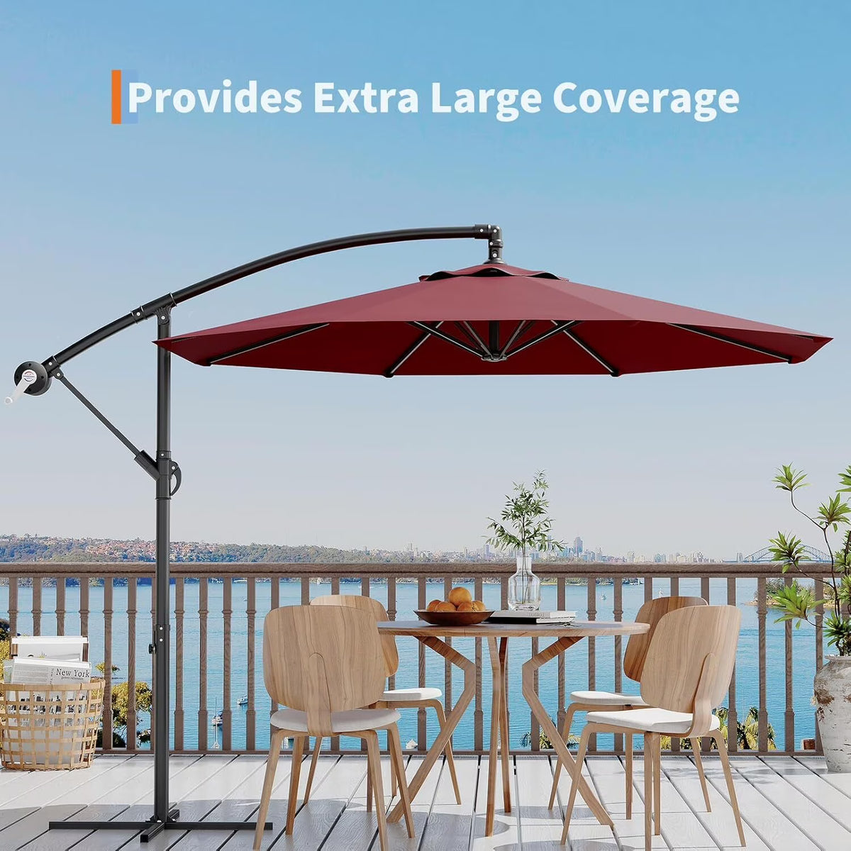 Emorefun Cantilever Umbrella, 10ft Heavy Duty Patio Umbrella with Easy Lift & Tilt Adjustment, Large Outdoor Umbrella for Deck Pool Garden Backyard, Navy Blue