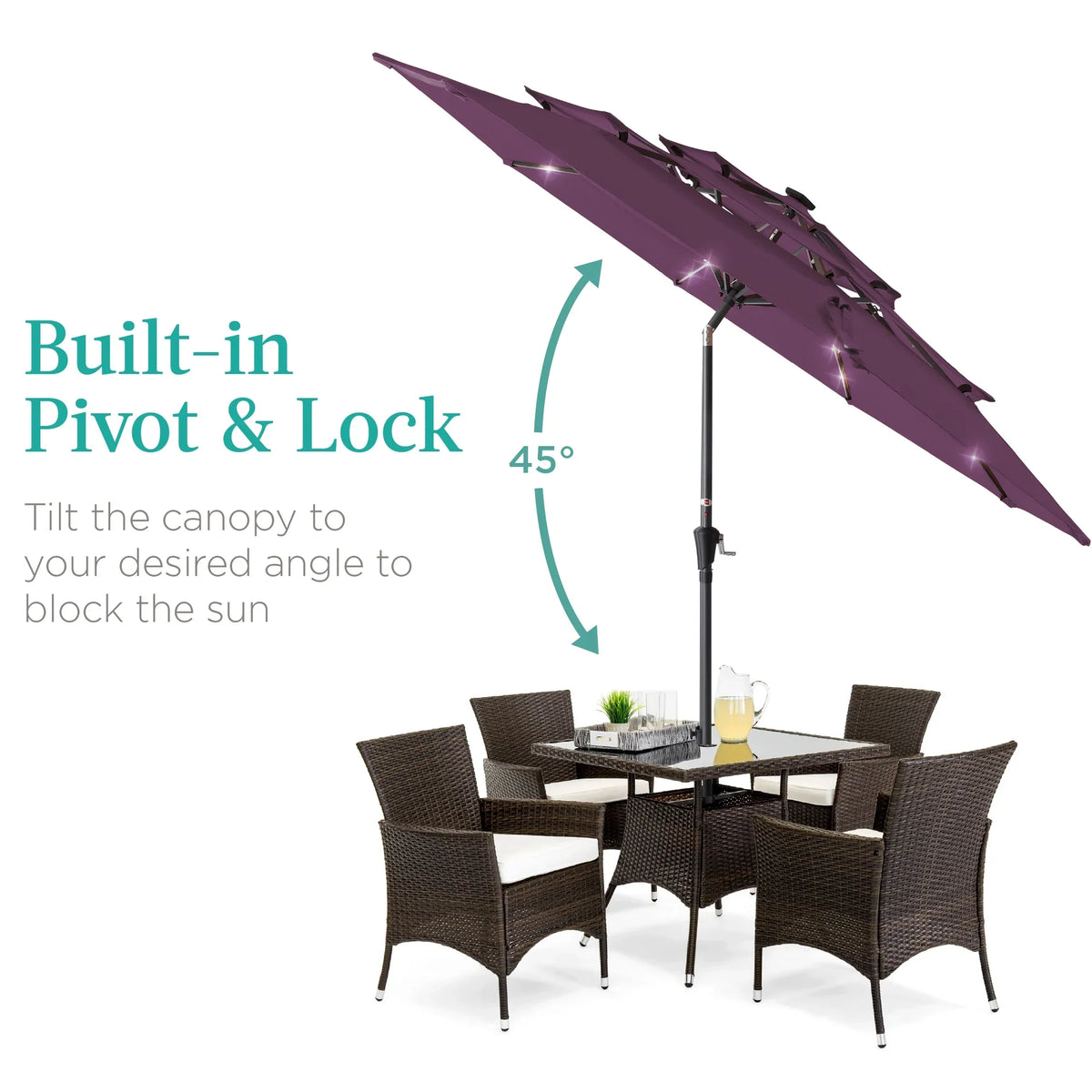 Best Choice Products 10ft 3-Tier Solar Patio Umbrella w/ 24 LED Lights, Tilt Adjustment, Easy Crank - Tan