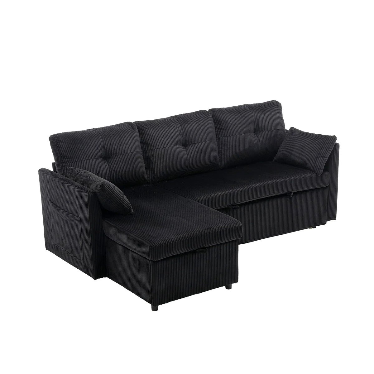 Villeston L-Shaped 3-Seat Sofa with Pull-Out Bed, with Storage Chaise Couch for Living Room, Chenille Fabric,Olive