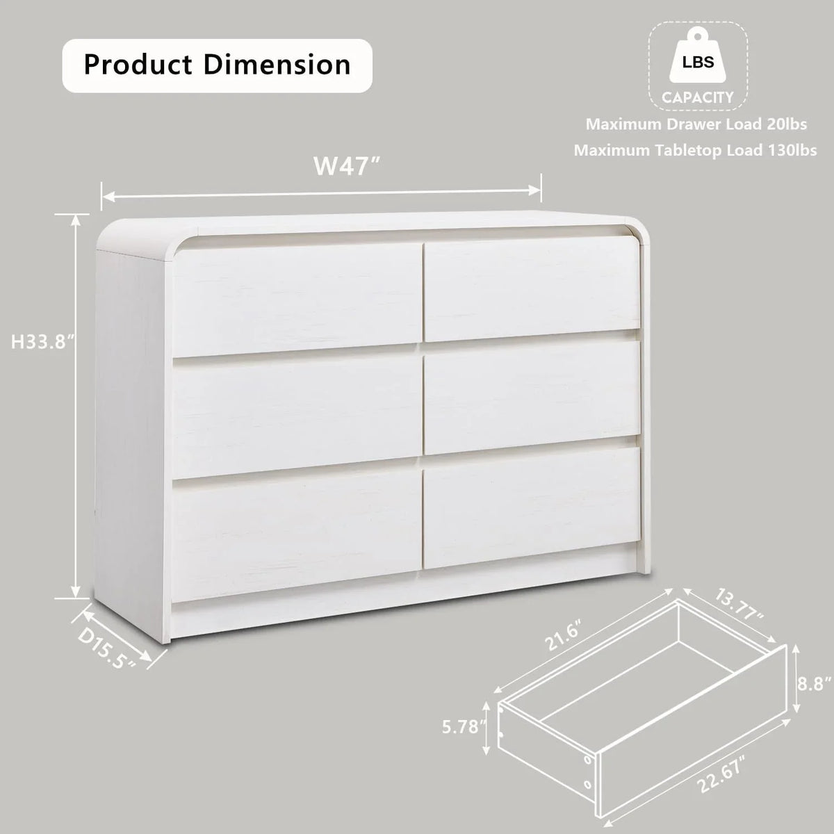 MIHOVER Modern 5 Drawer Vertical Dresser - 45'' Wood Storage Cabinet with Assembly, Chest of Drawers for Bedroom & Living Room