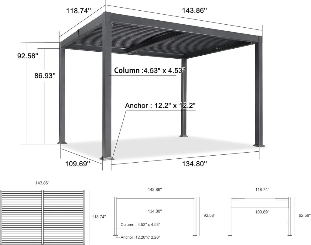 PURPLE LEAF 11'×18' Outdoor Louvered Pergola with Adjustable Hardtop Patio Pergola, Grey