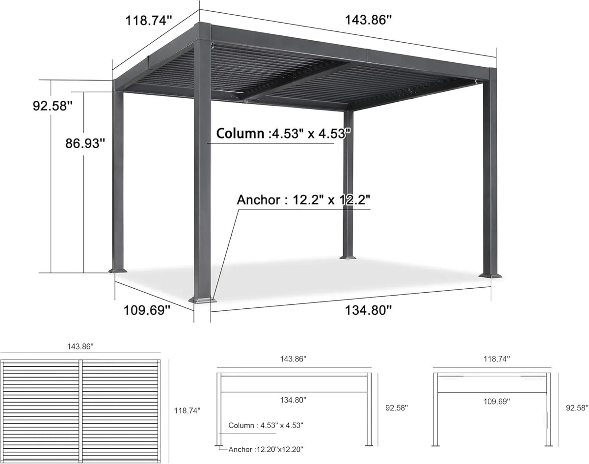 PURPLE LEAF 11'×18' Outdoor Louvered Pergola with Adjustable Hardtop Patio Pergola, Grey