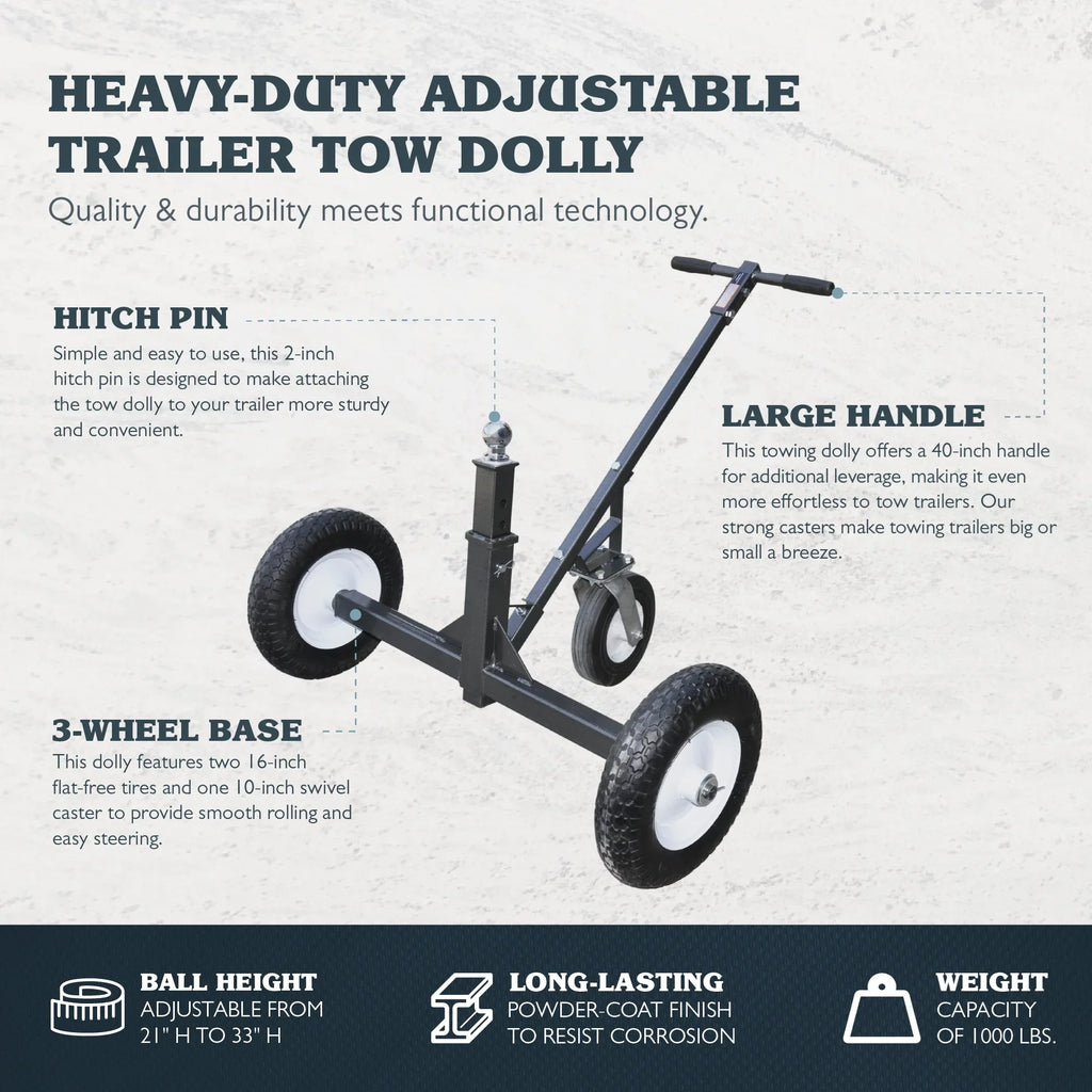 Tow Tuff Adjustable Heavy Duty 800 Pound Capacity Portable Trailer Dolly