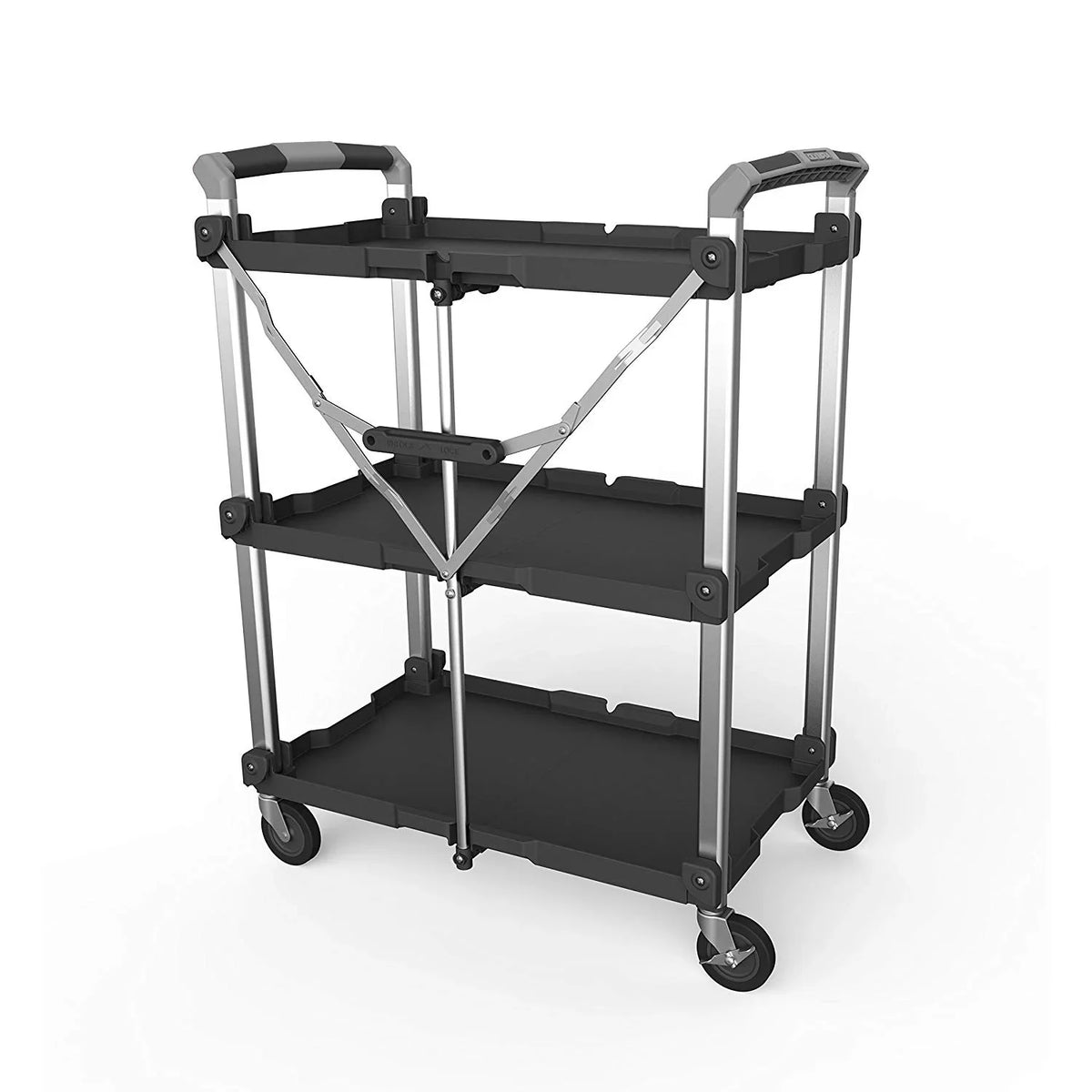 Olympia Tools Pack N Roll 3 Tier Collapsible Rolling Service Cart, Black