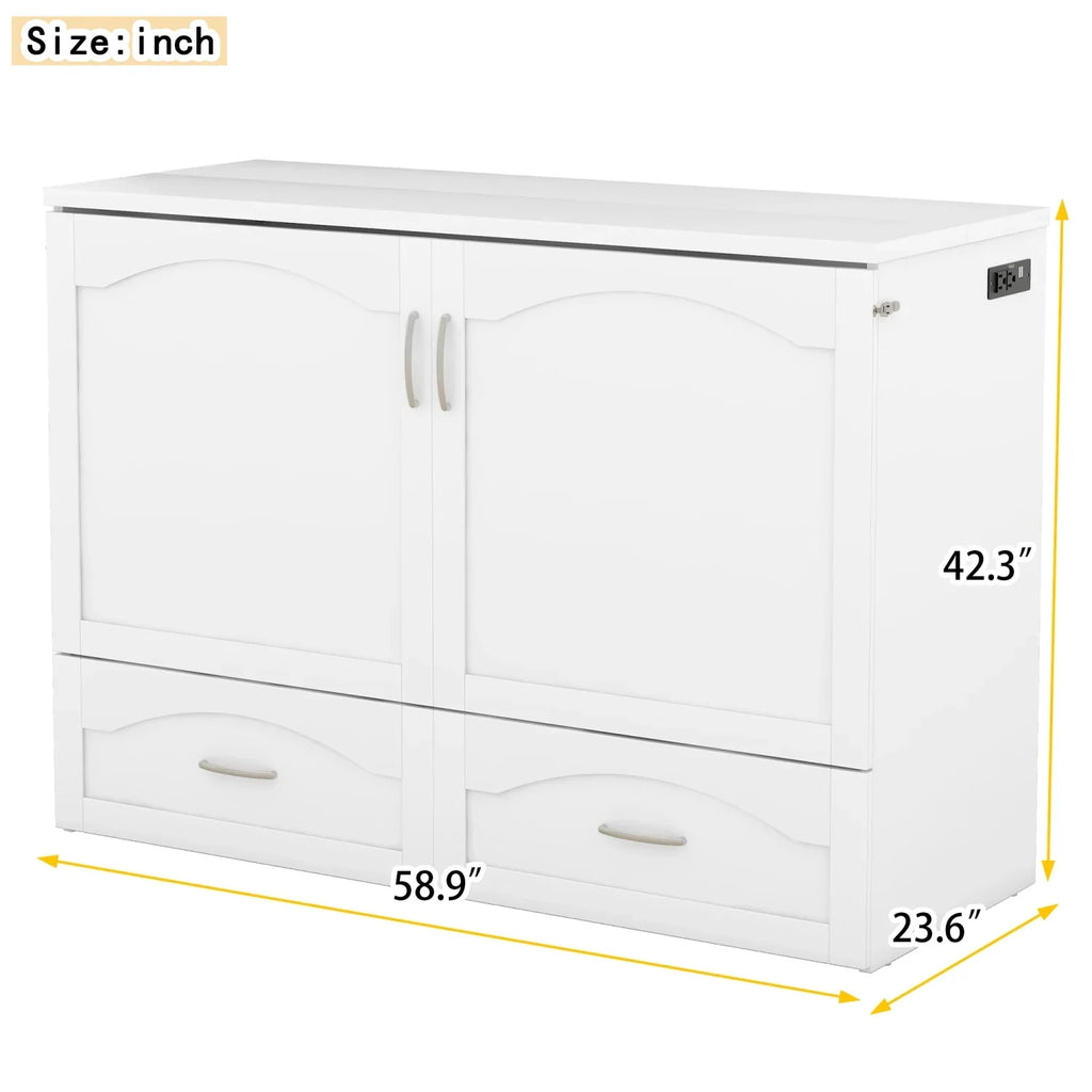 Harper & Bright Designs Full Size Murphy Bed with Shelves, Foldable Wall Bedframe w/Flexible Slats Support, Space-Saving Design, Can Be Folded Into Cabinet, White