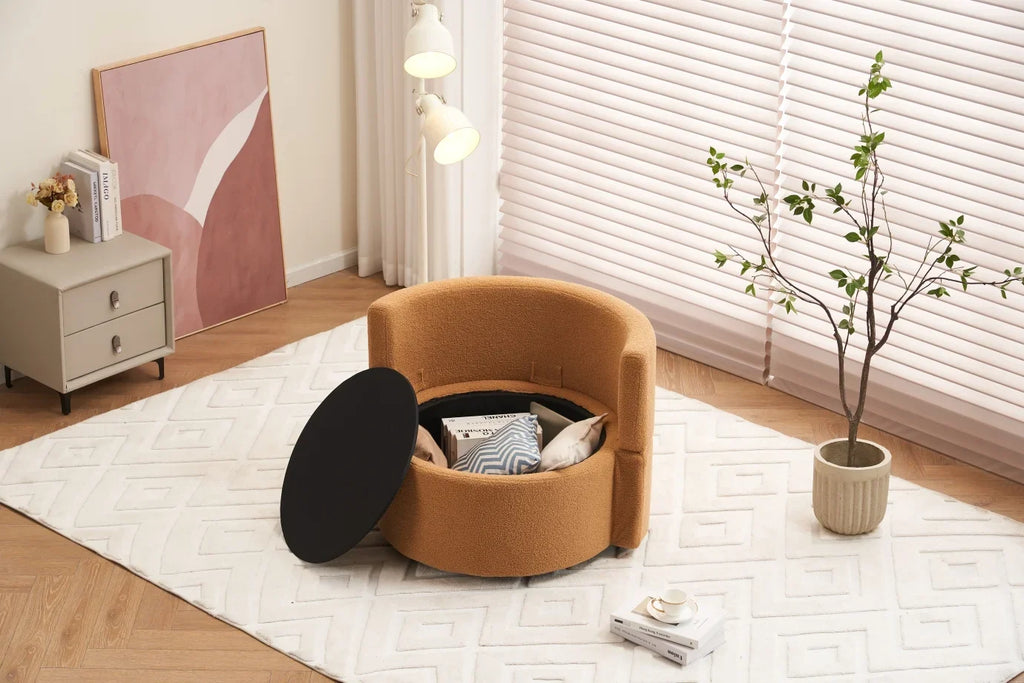 Swivel Barrel Chair, Teddy Round Swivel Accent Sofa Chairs with 3 Pillows and Storage, Modern 360 Degree Boucle Swivel Chairs for Living Room, Bedroom, Office (Dark Gray, Teddy)