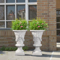 Christopher Knight Home 23.75" MGO Garden Urn Planter with Drainage Hole, Classic Outdoor Pot, Light Gray, Set of 2