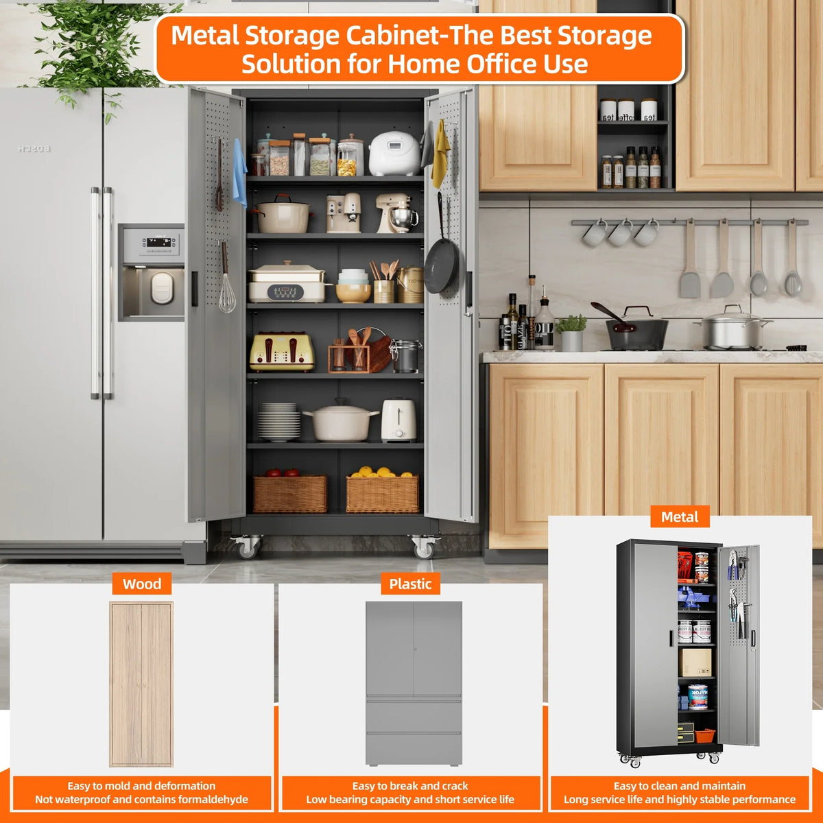 GangMei 71 inches Tall Metal Rolling Garage Storage Cabinets with Locking Doors and 5 Adjustable Shelves, Metal Storage Cabinet for Garage, Office, Home, Classroom, Assemble Required(Black)