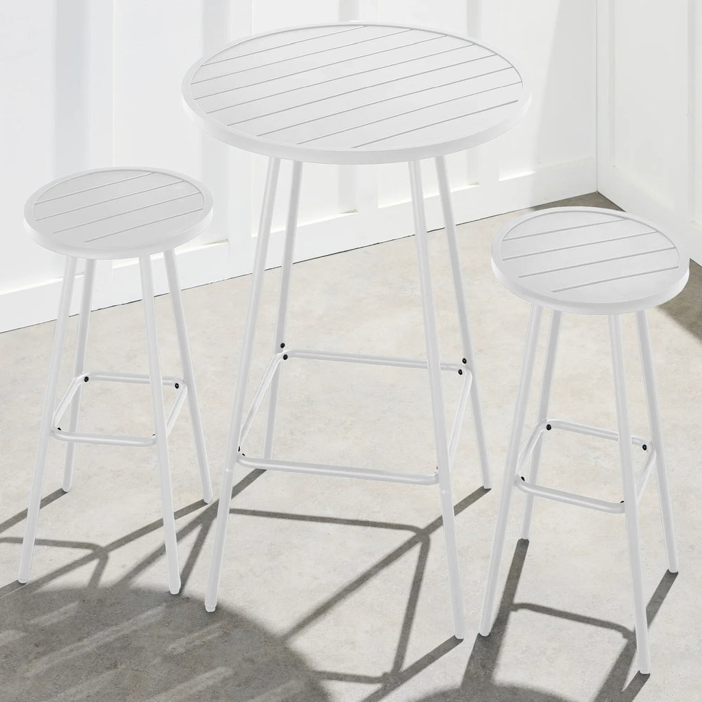Best Choice Products 3-Piece Steel Patio Bar Height Round Bistro Set w/ Backless Stools, Slatted Design - Black