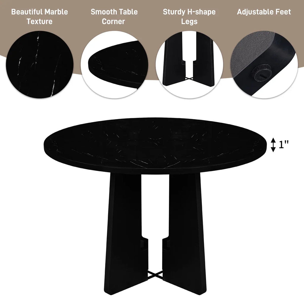 EUROCO 5-Piece Round Dining Table Set for 4, 43.3'' Kitchen Room Table with 4 Upholstered Chairs and Solid Wood Frame,Kitchen Table Set for Home Living Dining Room, Grey & Black