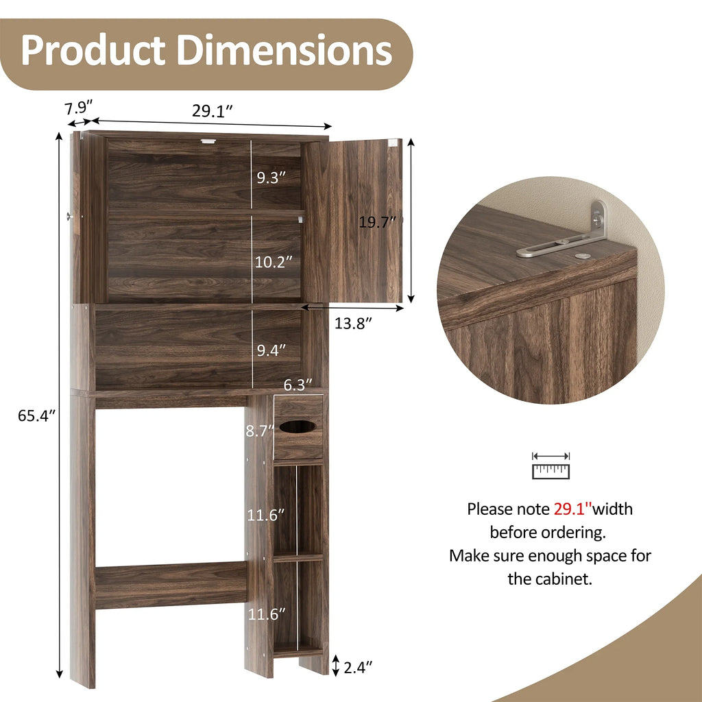 Walsunny Over the Toilet Storage Cabinet with Doors Side Storage Toilet Paper Holder Stand Space Saver Shelf Organizer Rack Freestanding for Restroom Bathroom Laundry Gray