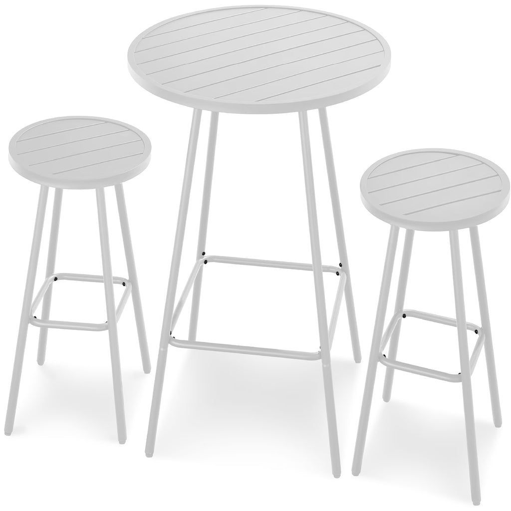 Best Choice Products 3-Piece Steel Patio Bar Height Round Bistro Set w/ Backless Stools, Slatted Design - Black