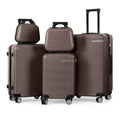 5 Piece Travel Luggage Set, 12" 14" 20'' 24" 28'' Expandable Lightweight Suitcase with Noise-free Double Spinner Wheels & TSA Lock, ABS Hardshell Suitcase for Vacation, Brown