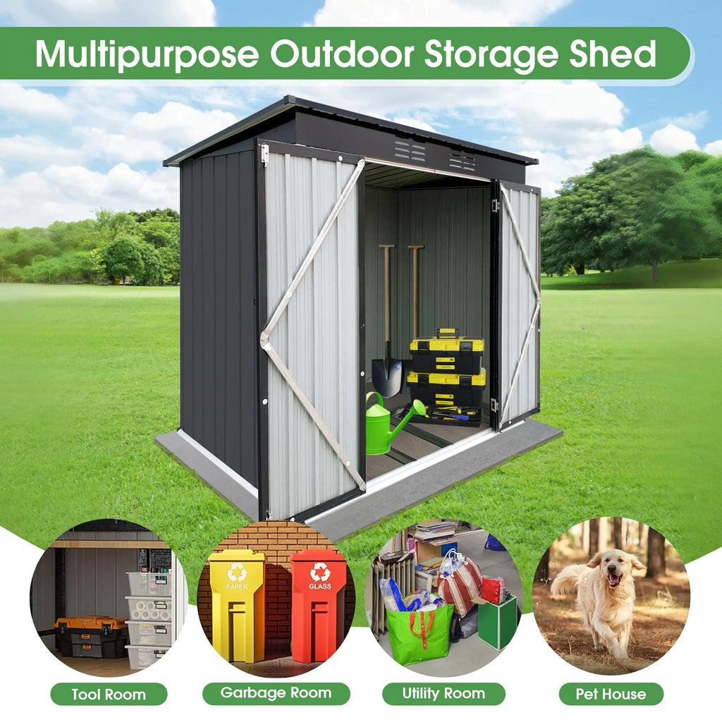 Aukfa Outdoor Storage Shed, 5 X 4 FT Metal Garden Shed, Waterproof Tool Shed for Backyard Patio, Brown