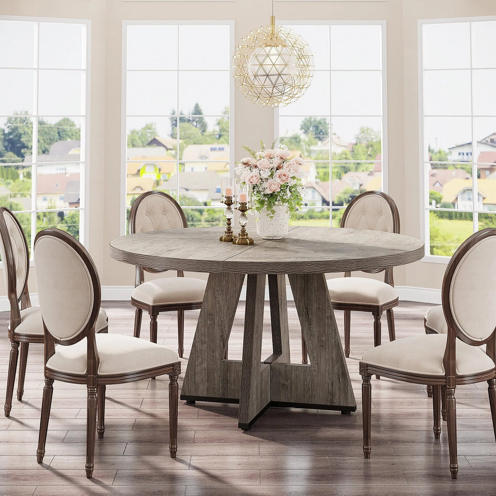 Round Dining Table for 4, 47 Inch Farmhouse Kitchen Table Small Dinner Table Vintage Grey