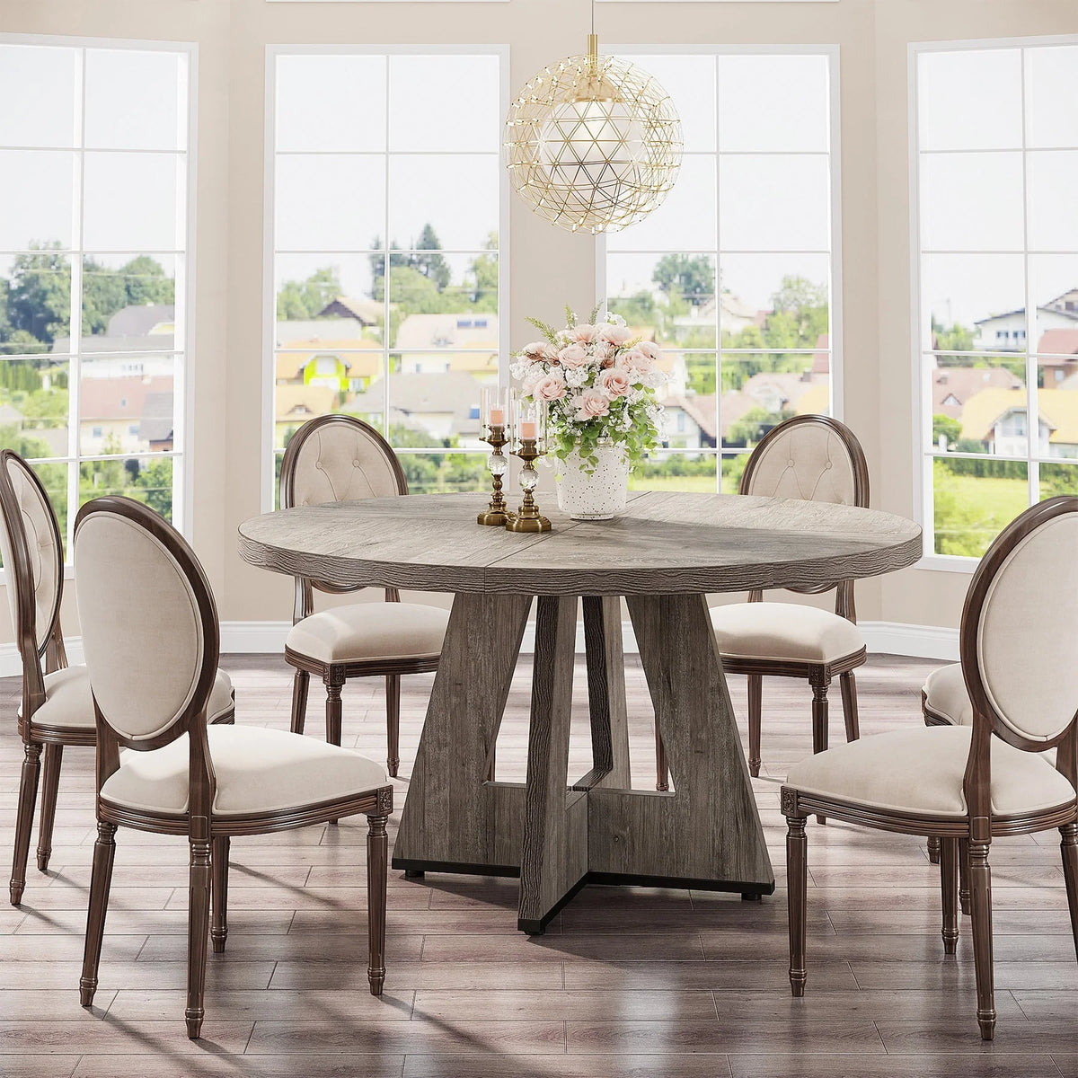 Round Dining Table for 4, 47 Inch Farmhouse Kitchen Table Small Dinner Table Vintage Grey