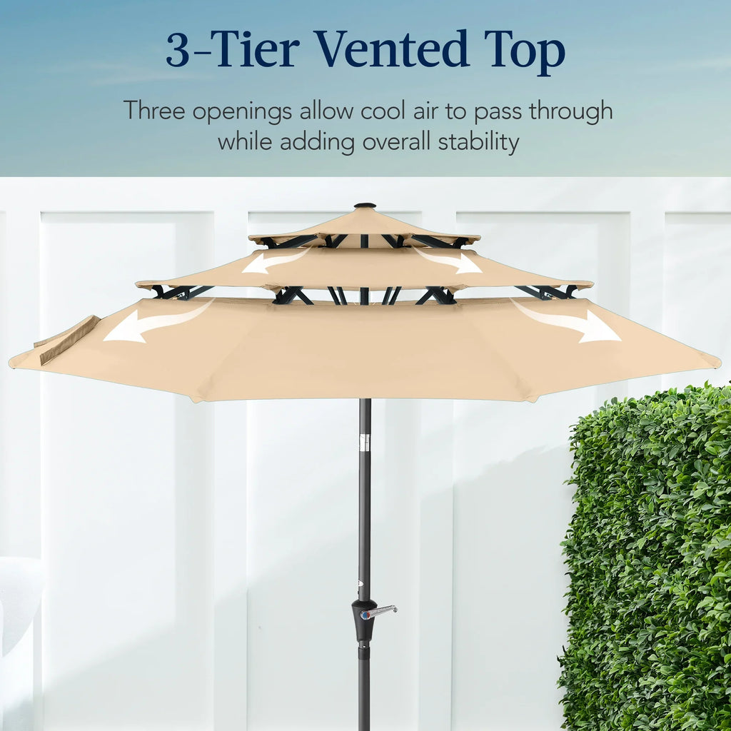 Best Choice Products 10ft 3-Tier Patio Umbrella, Market Sun Shade w/ Tilt Adjustment, Easy Crank - Red