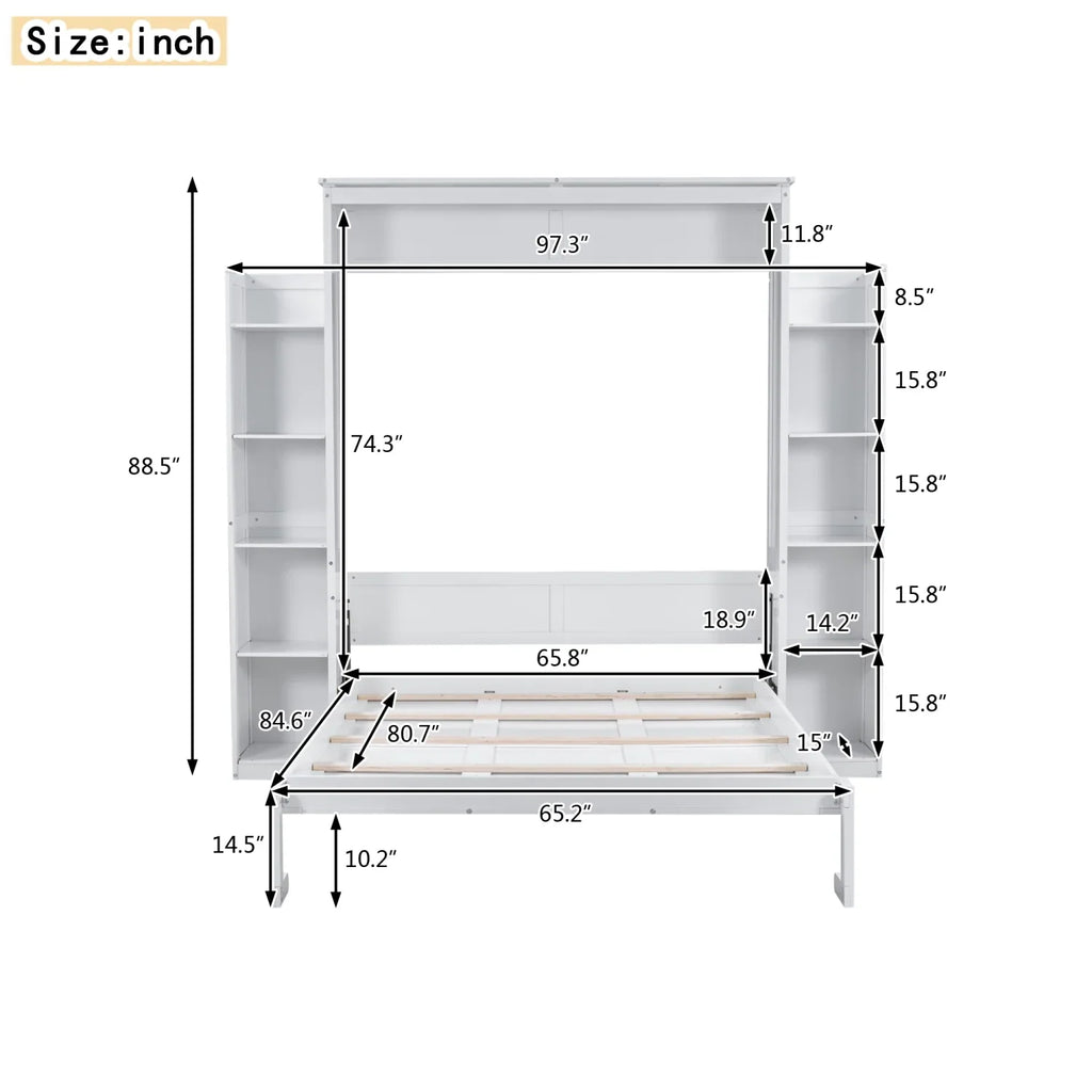 Harper & Bright Designs Full Size Murphy Bed with Shelves, Foldable Wall Bedframe w/Flexible Slats Support, Space-Saving Design, Can Be Folded Into Cabinet, White