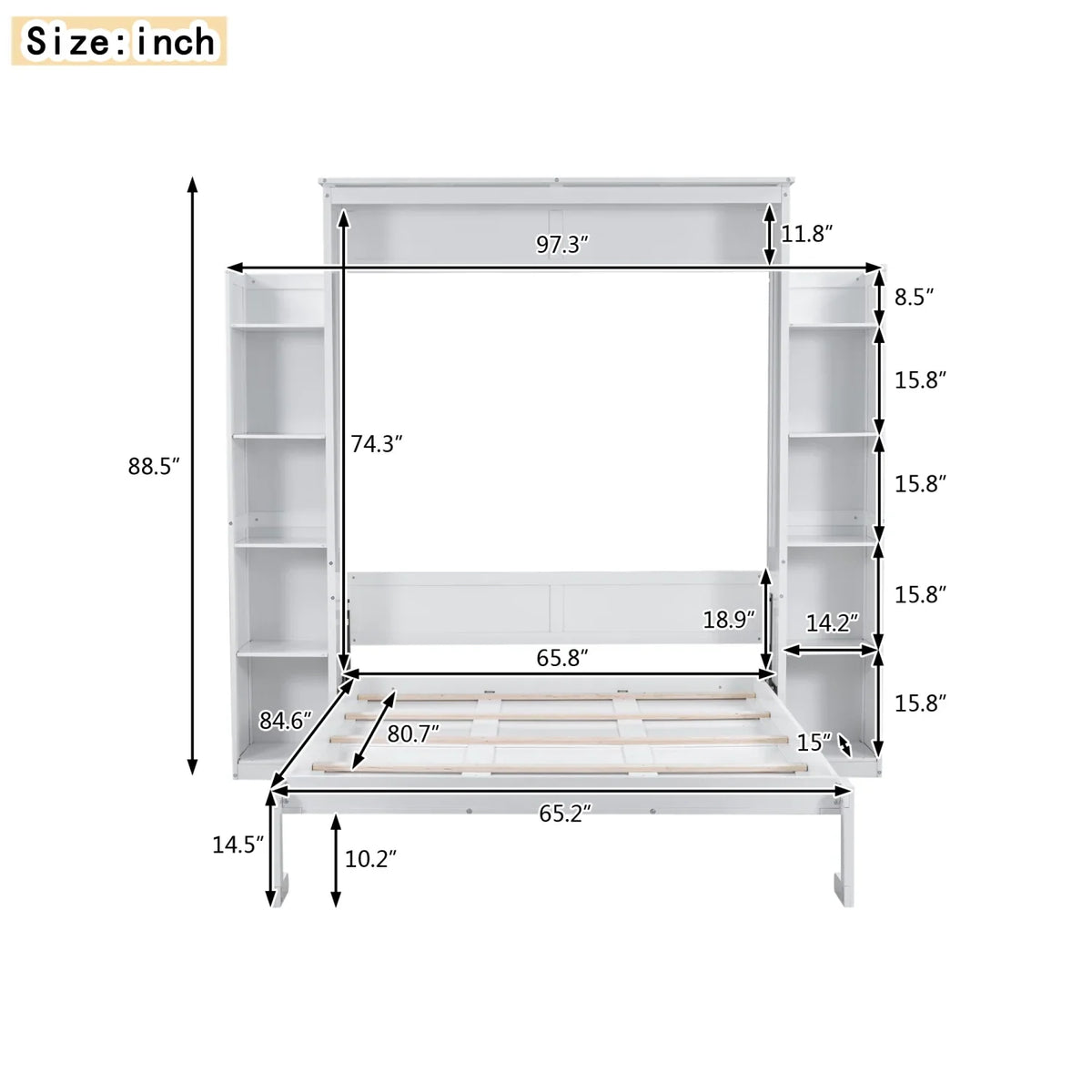 Harper & Bright Designs Full Size Murphy Bed with Shelves, Foldable Wall Bedframe w/Flexible Slats Support, Space-Saving Design, Can Be Folded Into Cabinet, White