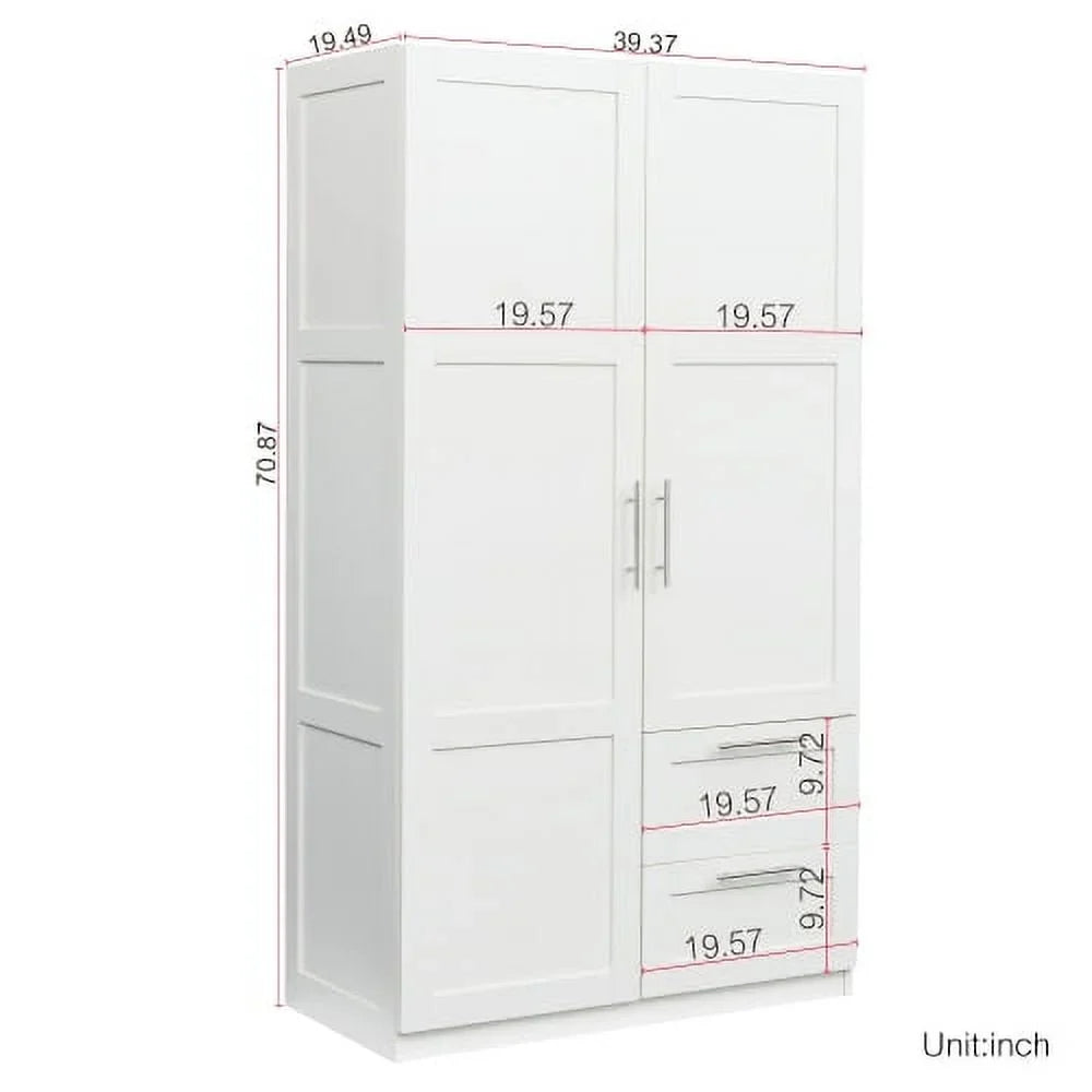70.87'' Tall Kitchen Pantry Cabinet, Farmhouse Storage Cabinet with 2 Doors and 3 Shelf, Freestanding Wooden Cupboard Buffet for Home Dining Room Living Room Entryway, White