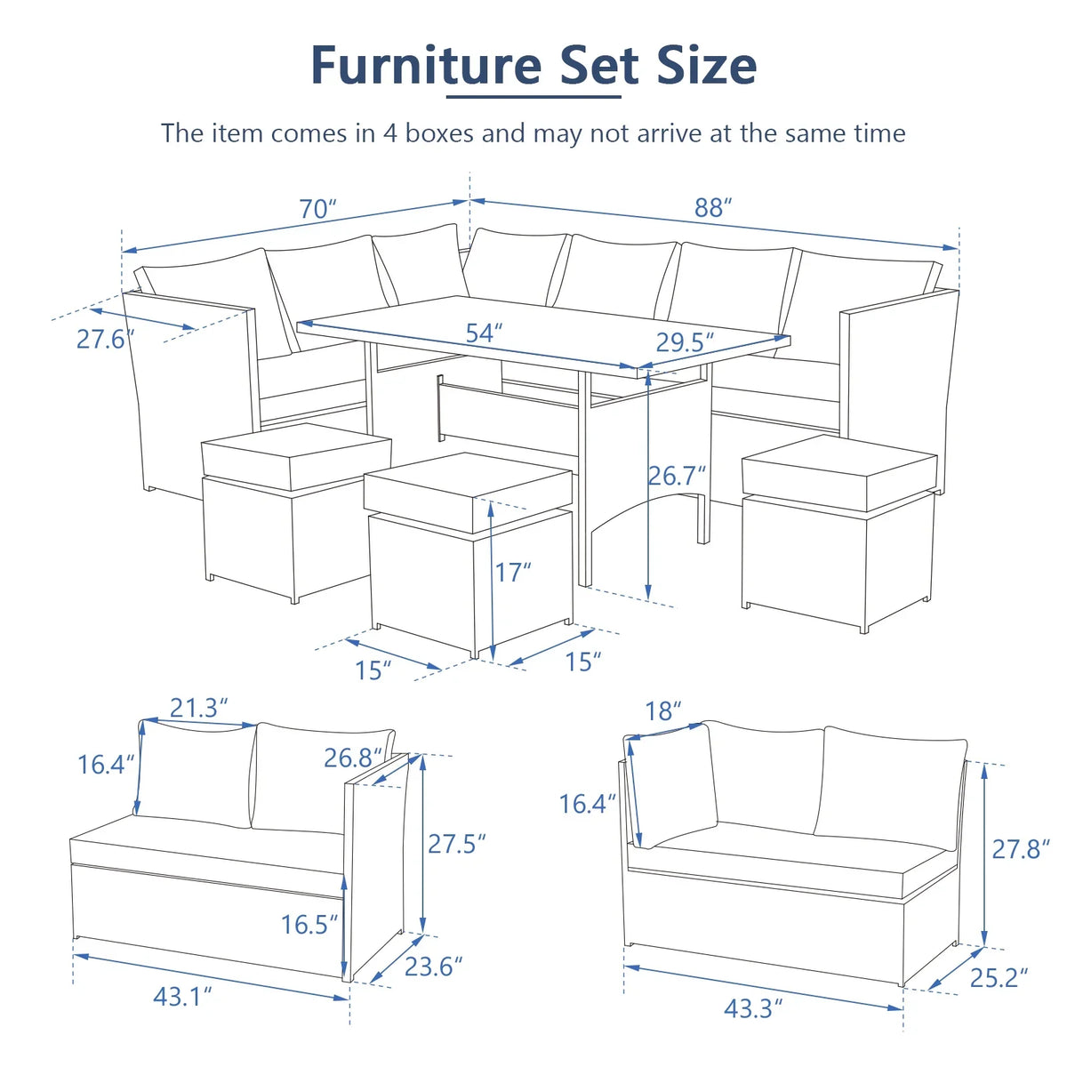 Danrelax 7-Piece Patio Conversation Set, Outdoor Sectional Sofa, PE Rattan Wicker Furniture, Steel Frame, Gray