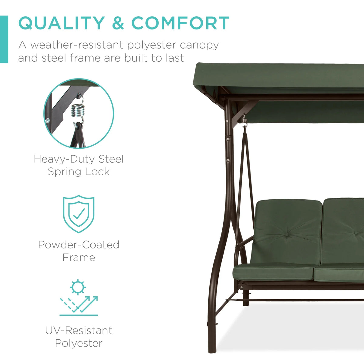 Best Choice Products 3-Seat Outdoor Converting Canopy Swing Glider Patio Hammock w/ Removable Cushions - Burgundy