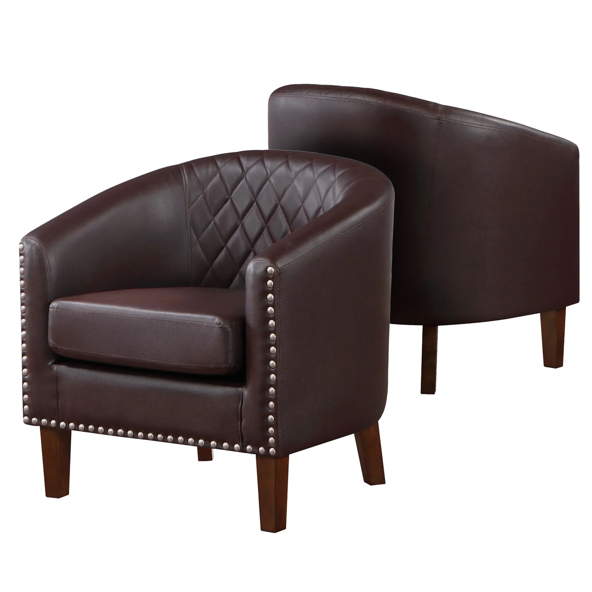 Barrel Accent Chair for living room, modern Leather Club Barrel Chair comfy Reading Armchair for Bedroom, Brown