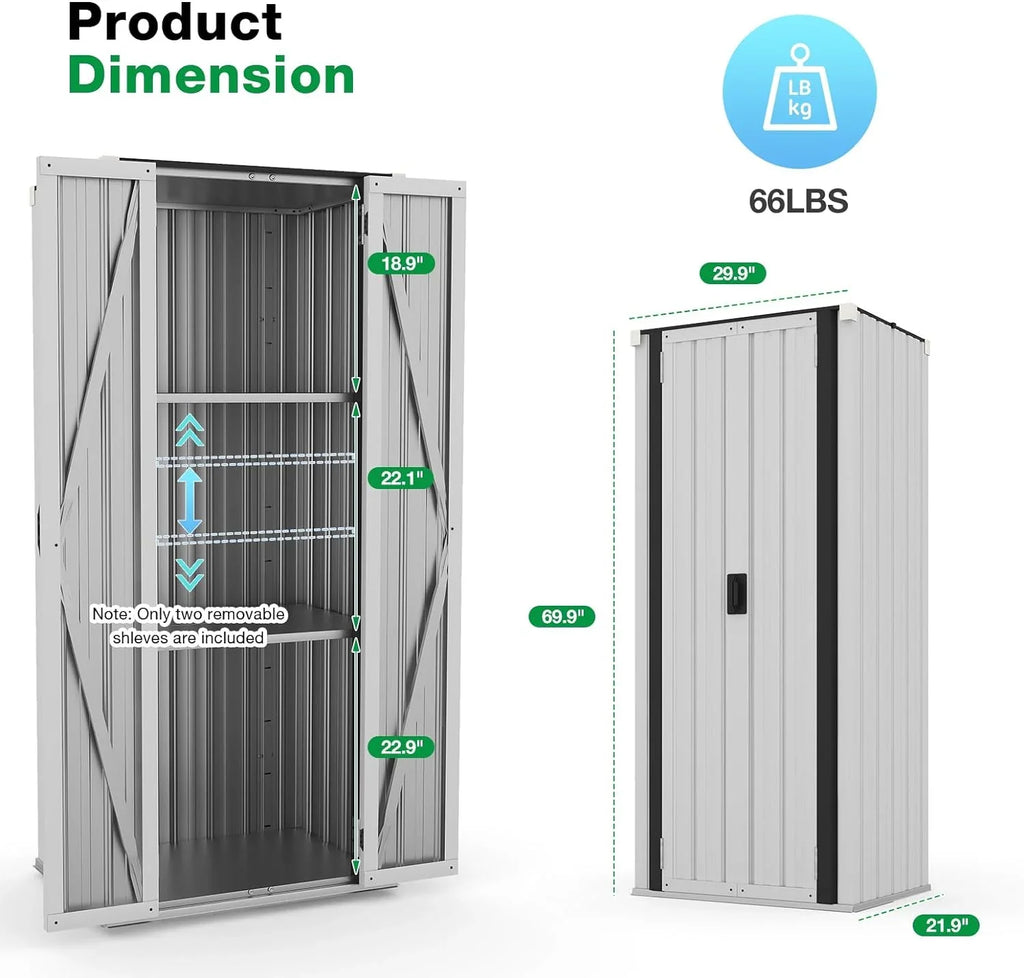 AECOJOY Outdoor Storage Cabinet Waterproof with Adjustable Shelves, Lockable Metal Outdoor Garden Storage Sheds Organizer in Brown, Versatile for Garage, Backyard, or Indoor Use