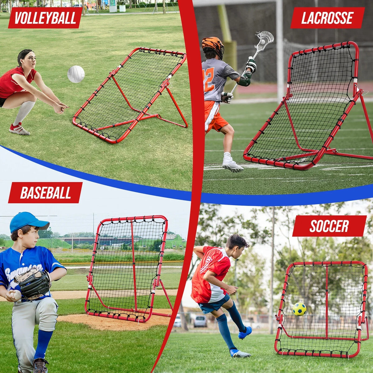 Patiassy Installation-Free Volleyball Rebounder Net 7 Adjustable Angles Volleyball Practice Net with Adjustable Angles, Heavy Duty Baseball Rebounder Net Soccer Rebounder, 3.8 x 4.5 feet
