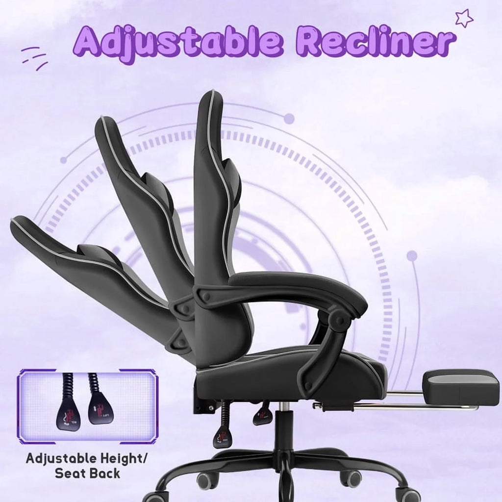 Lacoo PU Leather Gaming Chair Massage Ergonomic Gamer Chair Height Adjustable Computer Chair with Footrest & Lumbar Support, White