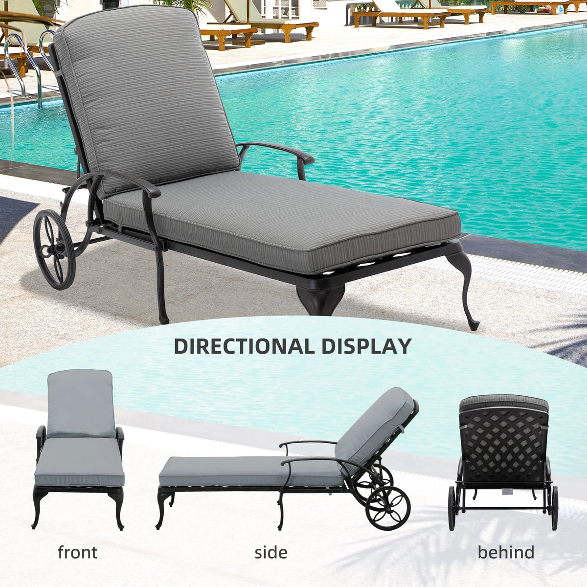 Homefun Aluminum Weatherproof Outdoor Chaise Lounge, Antique Bronze