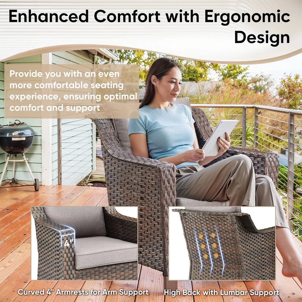 Bellefurn Outdoor Wicker Patio Chairs Set of 2 with Side Table,All-Weather Wicker Rattan Chairs Patio Furniture Chairs for Porch Balcony Backyard Yard Deck
