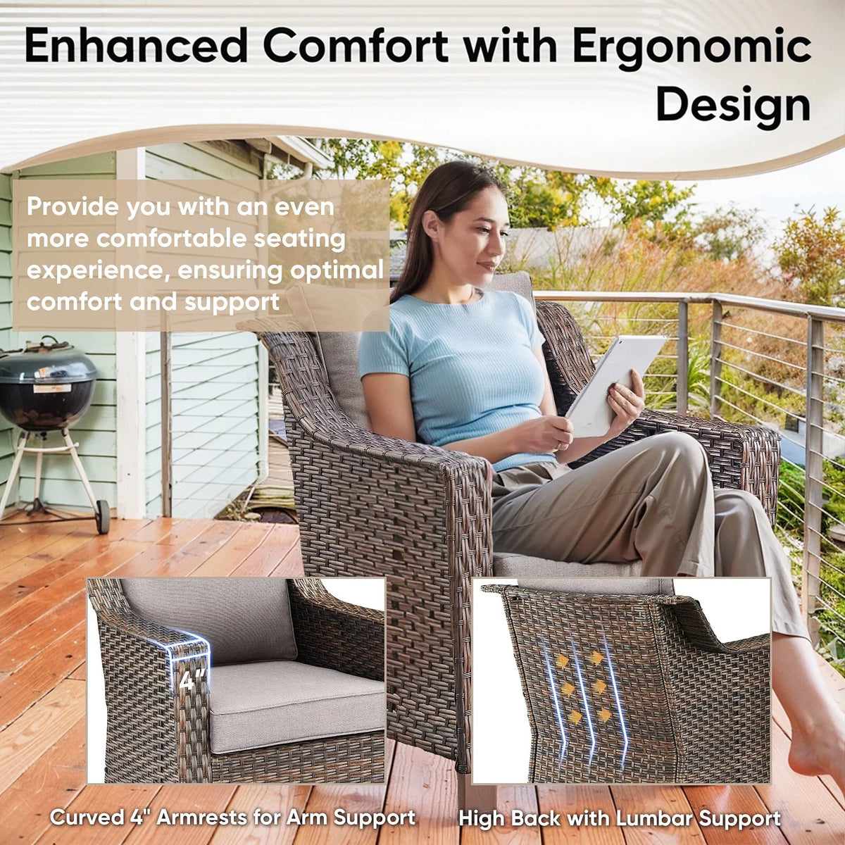Bellefurn Outdoor Wicker Patio Chairs Set of 2 with Side Table,All-Weather Wicker Rattan Chairs Patio Furniture Chairs for Porch Balcony Backyard Yard Deck