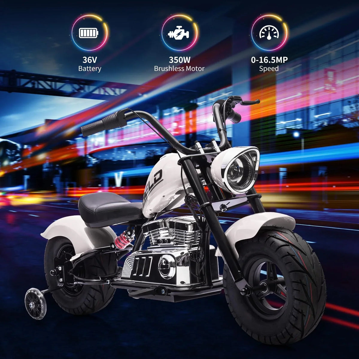 Towallmark 36V Kids Electric Dirt Bike, 350W Off-Road Motorcycle, Max 16.5 Mph, Ride On Electric Motorcycle with Removable Training Wheels, Spring Suspension, Leather Seat, Led Light,Music